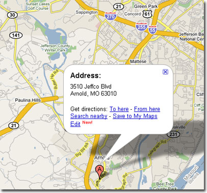 Directions from Google maps to Danile Jones & Associates Arnold South of St. Louis